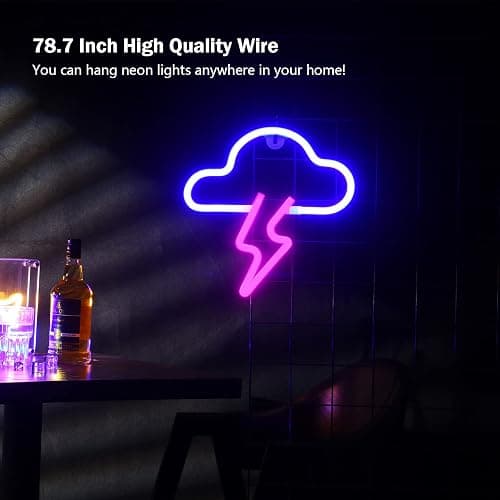 Neon Sign LED Cloud Lightning Neon Signs for Wall Decor Hanging Battery or USB Powered Light Up Neon Lights for Bedroom Aesthetic Kids Room Living Room Bar Party Christmas Wedding Pink thumbnail 6