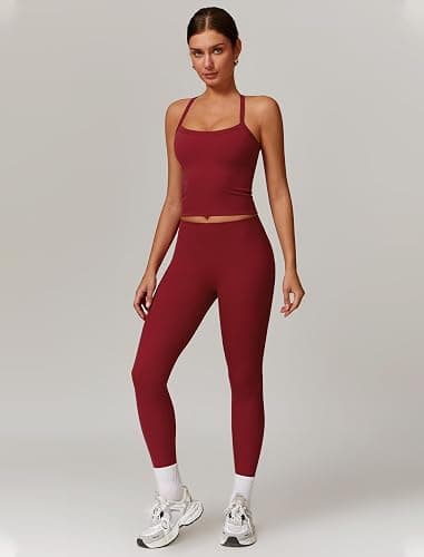 QBGJTD Womens Workout Sets Two Piece Cross Back Tank Top Matching High Waist Leggings Sets Gym Outfits Work Out Clothes thumbnail 4