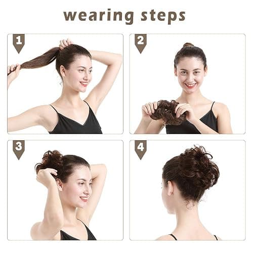 ⭐️BARSDAR 100% Human Hair Extension - Real Human Hair Brown Bun Extensions for Women - Messy Bun Hairpieces, Chignons, Updo Daily thumbnail 5