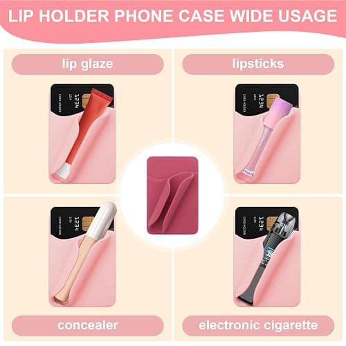 loooghom Phone Case Lip Gloss Holder,Silicone Lip Holder with Card Holder,Self-Adhesive Lip Holder Suitable for iPhone and Android(Pale Pink) thumbnail 3