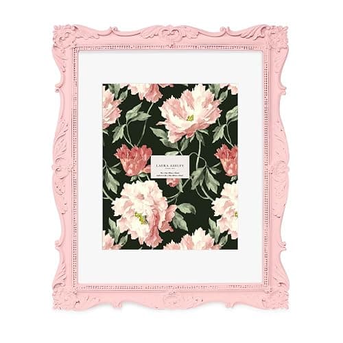 Laura Ashley 11x14 Pink Ornate Textured Hand-Crafted Resin Picture Frame, Wall Mount, Decorative Floral Design Home Décor, Photo Gallery, Art, More (Pink, 11x14 (Matted 8x10)) - Image 1