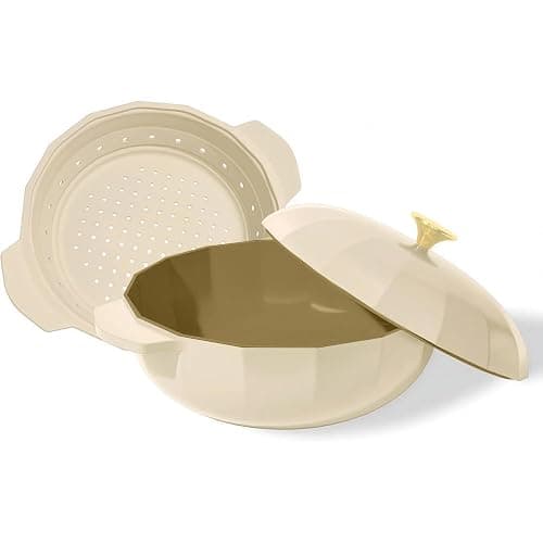 Cravings by Chrissy Teigen The Perfect Pan 5.3 Qt Dutch Oven Pot with Lid, Nonstick Lightweight Aluminum Everyday Pot with Steamer/Strainer Insert, Oven & Stovetop Safe (White) - Image 1