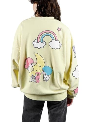 Bioworld Little Twin Stars Kissing The Moon Crew Neck Long Sleeve Yellow Adult Sweatshirt thumbnail 5