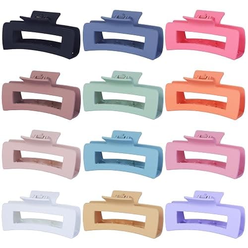 Sisiaipu 4.1 Inch Jumbo Hair Clips - 12 Pcs Colorful Square Jaw Clips for Thick Hair, Women and Girls Hair Accessories thumbnail 2