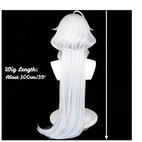 Half and Half Furina Cosplay Wig Fontain Focalors Costume Wigs 39'' Long Curly Wave Synthetic Hair for Women Halloween Costumes Party thumbnail 6