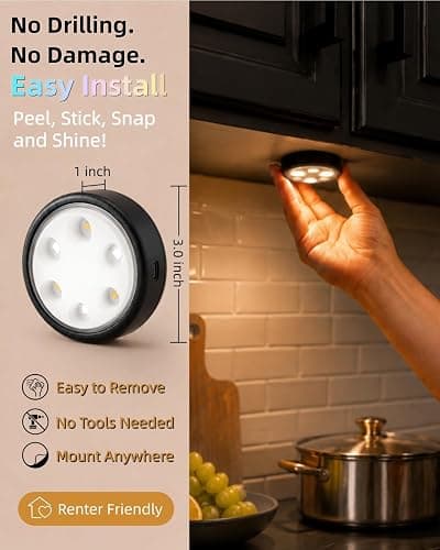 HOLKPOILOT Puck Lights with Remote, 2000mAh Battery Operated Rechargeable Under Cabinet Lighting, 3 Color Temps & 7 RGB Colors, Magnetic Closet Light, Black Wireless Puck Light for Kitchen, Shelf. thumbnail 7