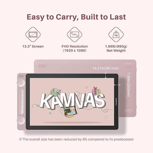 HUION Kamvas 13 (Gen 3) Drawing Tablet with Screen, Dual Dial, 13.3", Pink | Full Lamination, Canvas Glass 2.0, 99% sRGB, PenTech 4.0 16384 Levels, Works with PC, Mac and Android, With Stand thumbnail 7