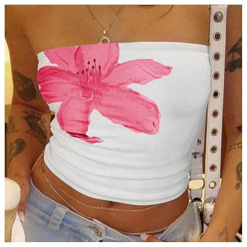 Verdusa Women's Floral Print Strapless Tube Top Boho Backless Fitted Bandeau Crop Tops thumbnail 2