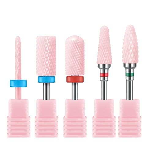 MelodySusie Ceramic Nail Drill Bits Set, 3/32'' (2.35mm) Professional Acrylic Nail File Drill Bit for Manicure Pedicure Cuticle Gel Nail Polishing, 5Pcs, Pink - Image 1