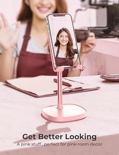 LISEN Pink Vanity Girls Room Decor Kitchen Accessories, Cute Pink Cell Phone Stand Bathroom Living Room Essentials Decor Offices Desk Accessories for iPad mini Phone Holder 4-10 in thumbnail 7