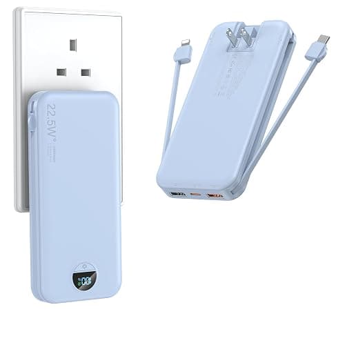 Ffnpua Portable Charger with Wall Plug, 12000mAh USB C Power Bank Fast Charging, External Battery Pack with Built in Cables, Digital Display, 5 Output 4 Input for iPhone Android Cell Phone Tablet - Image 1