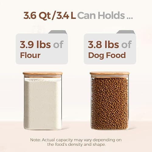 ComSaf 3.6 Qt Glass Food Storage Containers Set of 2, Large Storage Containers with Lids, Square Glass Jars with Lids, for Flour and Sugar, Cereal, Rice, Pasta, Oats, Coffee Beans thumbnail 4