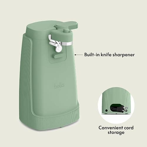 bella Electric Can Opener and Knife Sharpener, Removable Cutting Lever, Cord Storage, Stainless Steel Blade, Seaglass thumbnail 3