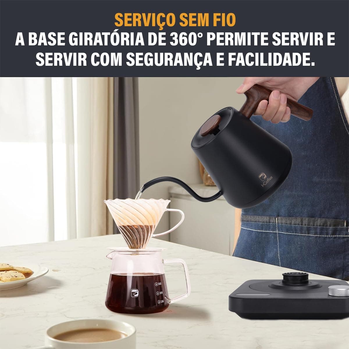 Chaleira Elétrica Gooseneck ComTermostato 600ml Para CafÃé Chá EChimarrǎo 127V,Cor Preto thumbnail 7