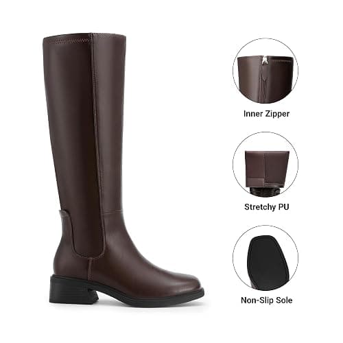 DREAM PAIRS Women's Knee High Riding Tall Boots | Square Toe,Side Zipper,Low Heel,Casual Comfort Riding Long Tall Boots thumbnail 5