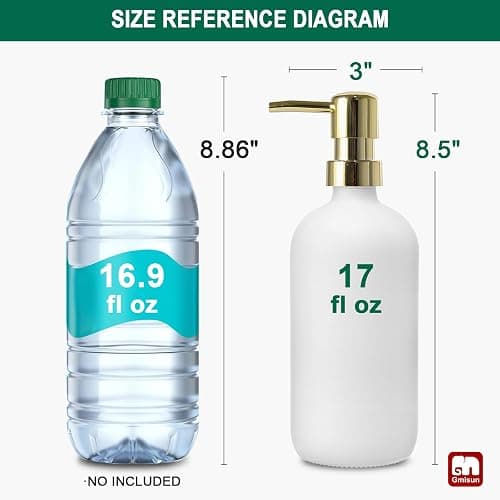 GMISUN White Soap Dispenser, 2 Pack Glass Hand Soap Dispensers Bathroom with Gold Pump, 17 Fl Oz Dish Soap Dispenser Set for Kitchen, Refillable Modern Liquid Soap and Lotion Dispensers Bottle thumbnail 3
