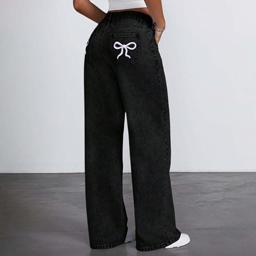 Bow Jeans for Teen Girls Trendy High Waisted Straight Leg Denim Pants Baggy Kids Trousers Y2K Streetwear Clothes 11-16Years thumbnail 3