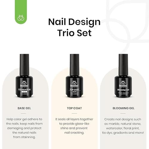 Beetles Blooming Gel & Base Top Coat Set, 3PCS 15ML Shine Finish Long Lasting No Wipe Top Coat Gel Nail Polish Base Spreading Marble Effect Soak off UV LED Nail Art Gifts for Women thumbnail 9