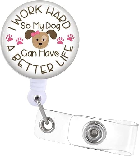 Plifal Dog Badge Reel Holder Clip - Dog Better Life Retractable ID Name Card Badge Reel with Charm Alligator Clip, Office Nurse Nursing Medical Worker Student Accessories Gifts - Image 1