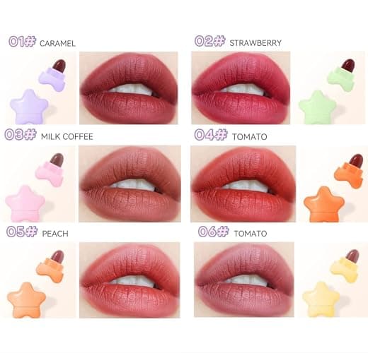 Garcoa Laboratories Mini Star Lipstick Set, 6Pcs Cute Long Lasting Matte Lipstick Set, Portable Colorful Velvet Lipsticks with Pink Cup, Suitable for Various Makeup thumbnail 2