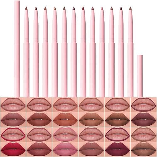 evpct 12Pcs Retractable Lip Liners Pencils Set Pack for Shaping & Sculpting Lips, Mauve Maroon Red Orange Nude Coffee Brown Plum Taupe Creamy Matte Gel Lip Liner Lipliners Pencil delineador de labios - Image 1