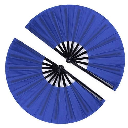 2 Pack Large Folding Hand Fan, Nylon-Cloth Vintage Retro Fabric Fans, Chinese Kung Fu Tai Chi Hand Fan for Men/Women, Festival, Dance, Gift, Performance, Decorations (Blue) - Blue - Image 1