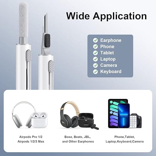 Hyashee Cleaner Kit for Airpods Pro 1 2 3 Multi-Function Cleaning Pen with Soft Brush Flocking Sponge for Bluetooth Earphones Case Cleaning Tools White thumbnail 5