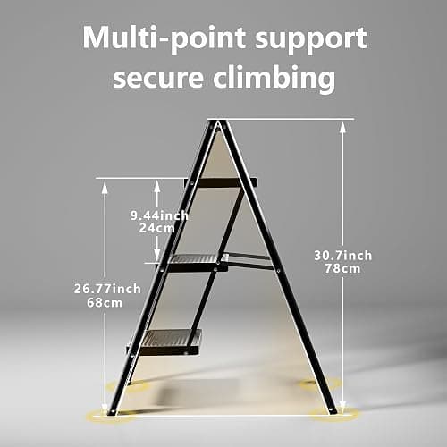 KOLL LINK Step Ladder 3 Step Folding, Sturdy 330 Lbs Small Step Stool for Adults, Closet Step Stool Ladder with Anti-Slip Wide Pedals, Portable Folding Ladder for Home Kitchen Office thumbnail 3