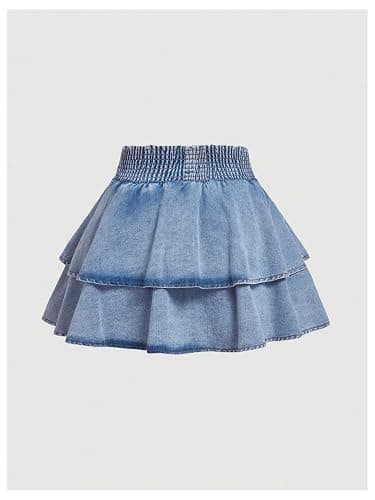 WDIRARA Women's Plus Size Bow Mini Denim Skirt Layered Ruffle Elastic Waist A Line Jean Skirts thumbnail 2