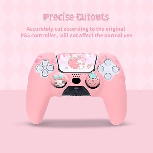 Kuitmor Silicone PS5 Controller Cover Skin Set,Anti-Slip Soft Protective Case for PS5 Wireless Controller with 2 Thumb Grip Caps and 1 Sticker (Pink) thumbnail 5