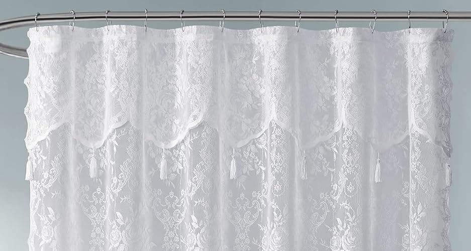 Warm Home Designs White Lace Shower Curtain 72 x 72 Inches with Attached Valance & 7 Tassels. Luxury Farmhouse Shower Curtains for The Bathroom or Boho Shower Curtains for Bathroom. LA White 72" thumbnail 4