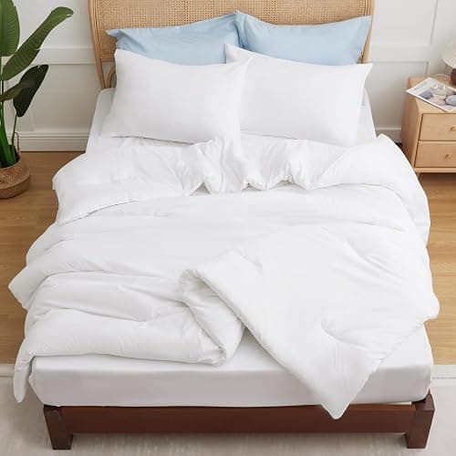 CozyLux White Full Size Comforter Set, 3 Pieces Solid Breathable Quilted Style Bedding Sets, Luxury Fluffy Soft Bed Set with Down Alternative Comforter for All Season (1 Comforter & 2 Pillowcases) thumbnail 8