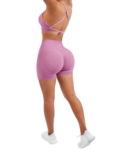 SUUKSESS Women Seamless Workout Sets Strappy Sports Bra High Waist Booty Shorts Outfits thumbnail 3