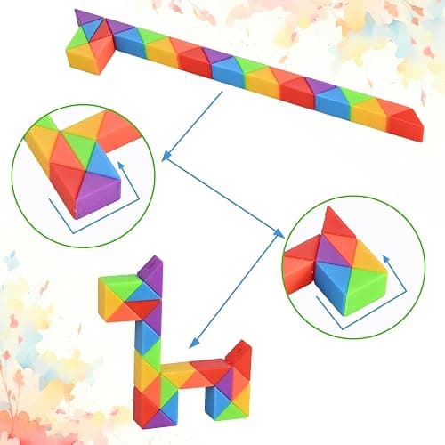 GOLDGE 24 Pack Mini Fidget Snake Cube Puzzle Toys - Party Favors & Goodie Bag Fillers for Kids & Teens - Rainbow Colors - Bulk Birthday & Back to School Gifts - Stocking Stuffers thumbnail 5