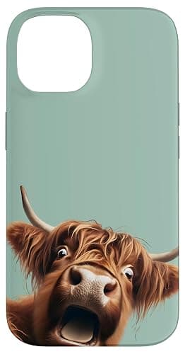 iPhone 14 Funny Scottish Highland Cow Taking a Selfie Animal Lover Case - Image 1