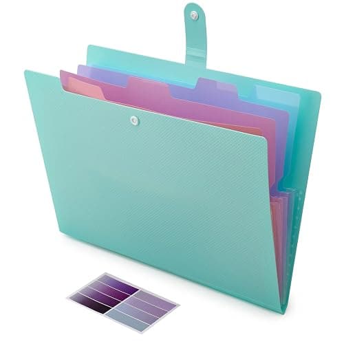 NAFY Colorful Expanding File Folder, 5 Pockets Folder with Colored Labels Portable Weave Pattern Accordion File Folder A4 Letter Size Project Organizer Document Folder for Office School (Green) - Image 1