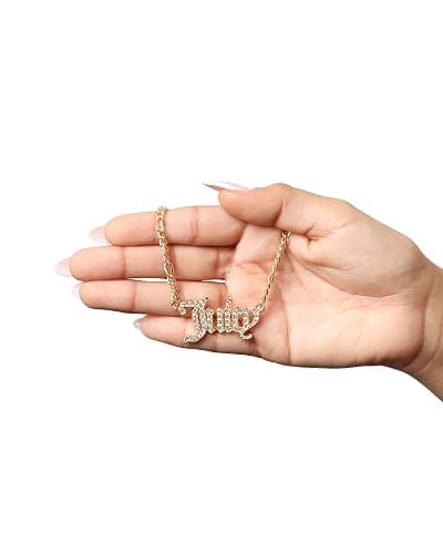 Juicy Couture Necklace for Women Gothic Logo Pendant, 18"+2" Gold-Tone Juicy Necklace with Clear Crystals thumbnail 3
