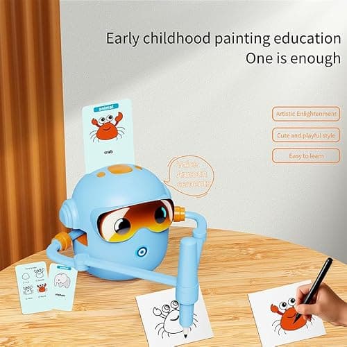 Drawing Robot for Kids - Includes 100 Word Cards and Drawing Pen, Montessori Educational Toys, Interactive Learning Robot for 3 4 5 6 7 8 9 10 Years Old for Boys and (Blue) thumbnail 9