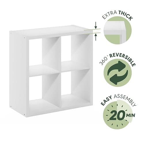 Furinno Cubicle Open Back Decorative Cube Storage Organizer, 4-Cube, White thumbnail 5