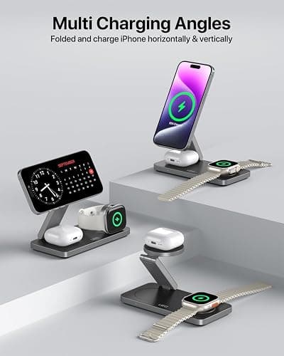 UEQ Foldable 3 in 1 Wireless Charging Station for Apple Magsafe Charger Stand,Fast Magnetic Wireless Charger Station for iPhone 17 Air 16 15 14 13 12 Series,Airpods Pro,Apple Watch Ultra (Pure Black) thumbnail 8