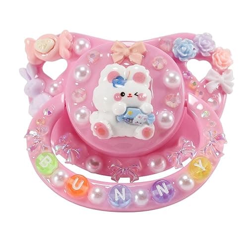 CutiePlusU Adult Sized Pacifier Dummy for Adult-Big Shield DIY Handmade-Bunny Pink - Image 1