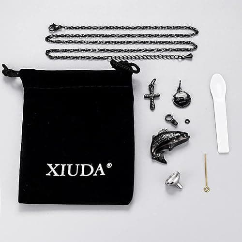 XIUDA Fish Urn Cremation Necklace for Ashes Urn Necklaces for Human Ashes in Loving Memory of Dad Fishing Locket Ashes Holder Keepsake Cremation Memorial Pendant Jewelry thumbnail 7