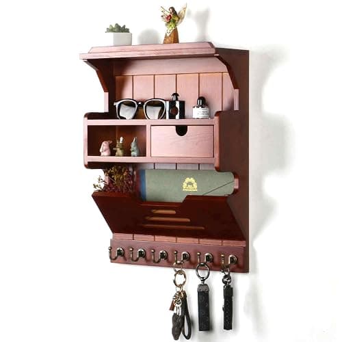 HEKFL Key Holder for Wall, Mail and Key Holder, Mail Organizer Wall Mount with Storage Drawer and 6 Hooks, Easy Installation Key Rack for Entryway and Home Decor, Luxury Auburn thumbnail 6