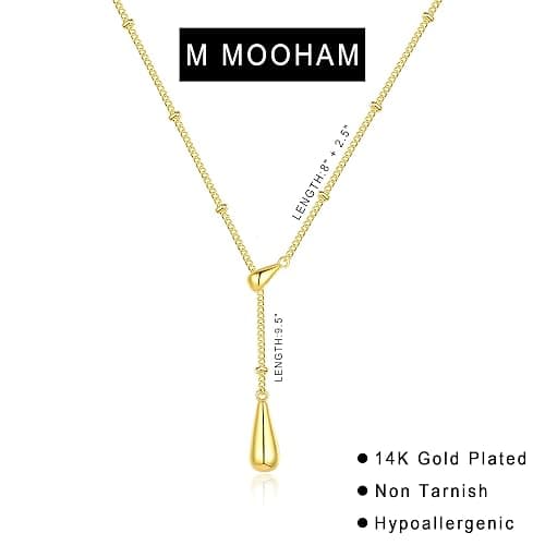 M MOOHAM Gold Necklace for Women Non Tarnish - Dainty 14K Gold Plated Beaded Chain Small Pendant Necklaces Simple Pearl Circle Beads Teardrop Pendant Necklace for Women Trendy Jewelry Gifts thumbnail 6