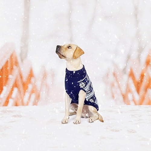 KOOLTAIL Cable Knit Dog Sweater Turtleneck, Cold Weather Pullover Classic Knitwear, Snowflake Pattern Thick Warm Winter Pet Clothes, Dog Christmas Sweater for Small Medium Large Dogs Cats, Navy Blue L thumbnail 6