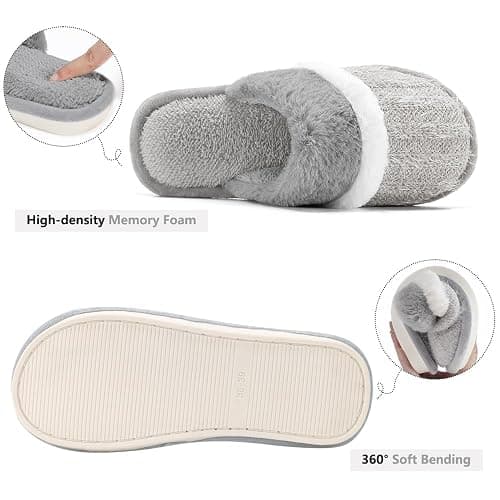 GOEWY Cozy Slippers for Women Indoor and Outdoor Fuzzy House Shoes with Memory Foam Anti-Skid Sole Gifts for Women Mom Ladies thumbnail 4
