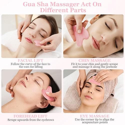 URAQT Jade Gua Sha Massage Board, Face Scraping Massager, Anti Aging Beauty Tool for Face, Eye, Neck (Pink Love Heart) thumbnail 5