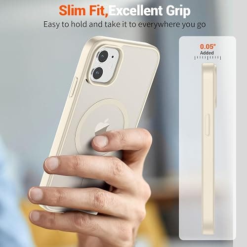 SUPFINE Magnetic for iPhone 12 Mini Case & iPhone 13 Mini Case (Compatible with MagSafe) (Military Grade Drop Protection) Slim Translucent Matte Shockproof Phone Cover,Antique White thumbnail 7