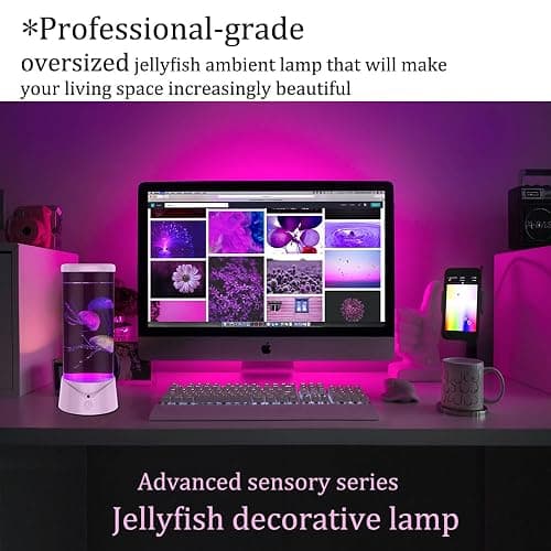 BiKiBao Jellyfish Lamp 9 Color Changing 2 Mode Portabe Jelly Fish Night Light LED Mood Lamp Home Decor for Room Office Night Light Liquid Motion Lamp Ideal Gift for Kids (White) thumbnail 7