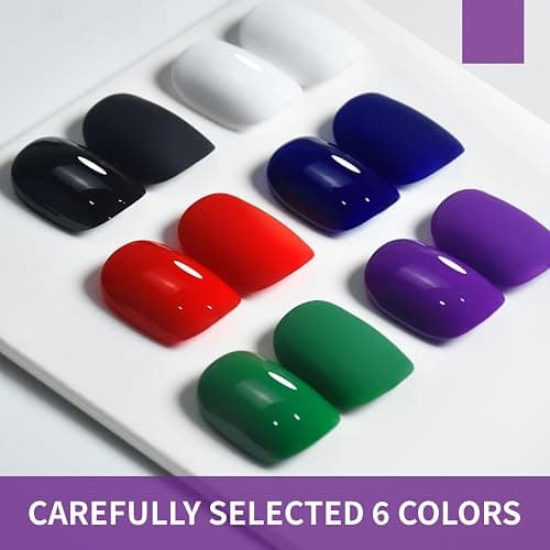 JODSONE 10ml Gel Nail Polish Set 6Colors Black White Red Deep Blue Dark Green Deep Purple All Seasons Neutral Soak Need U V/LED Lamp Curing thumbnail 6